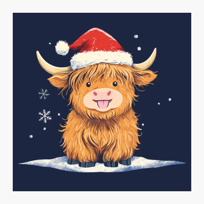 Cute Highland Cow in Santa Hat with Winter Snowflakes Pin