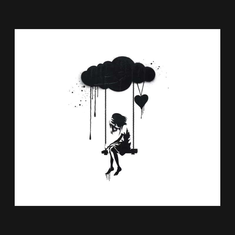 Melancholy Silhouette: A Lone Figure on a Heart-Shaped Swing Mouse Pad