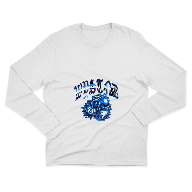 West Coast Stil mit blauer Hand und Totenkopf Herren Langarm T-Shirt