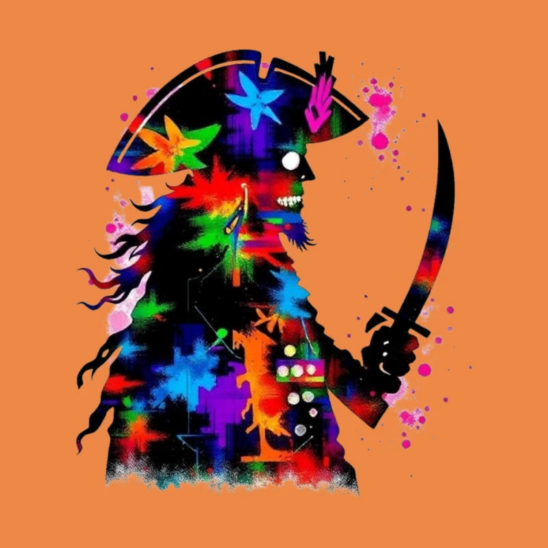 Colorful Pirate Silhouette with Sword Pin