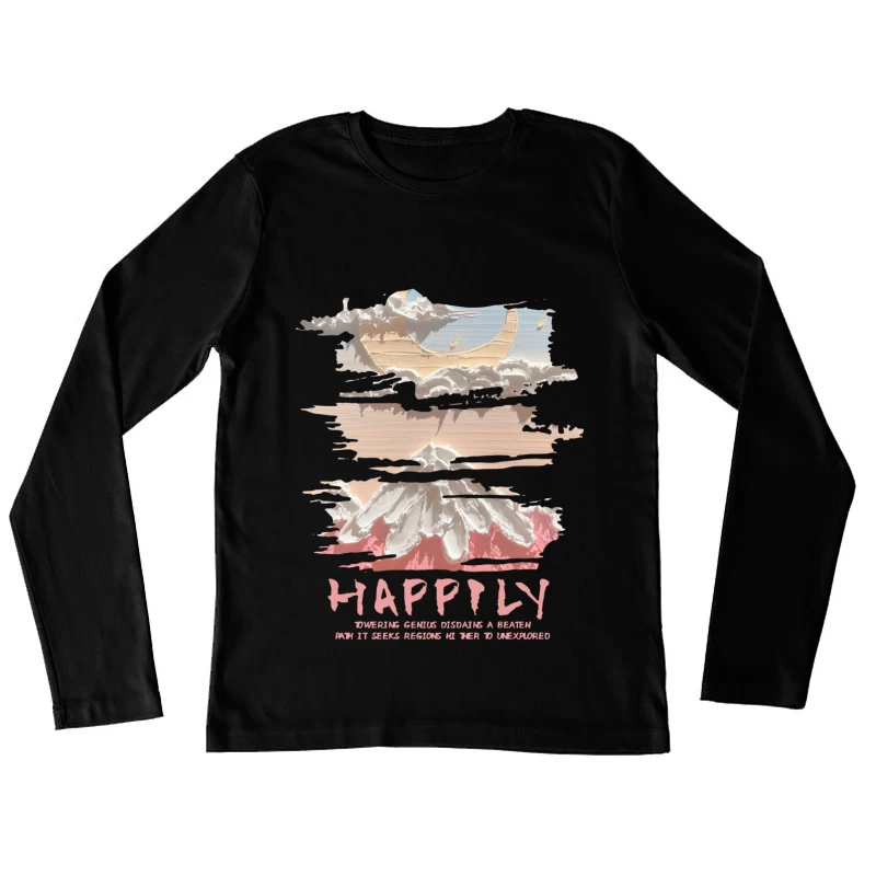 Wolkenberg und Mond Damen Langarm T-Shirt