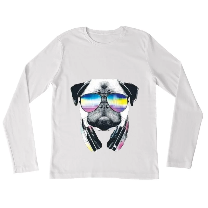 Chien DJ avec lunettes hautes en couleurs Femme Manches Longues T-Shirt