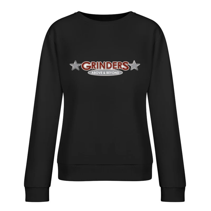 Grinders Restaurant Logo with Metallic Stars and Red Text Female Pullover Sweatshirt