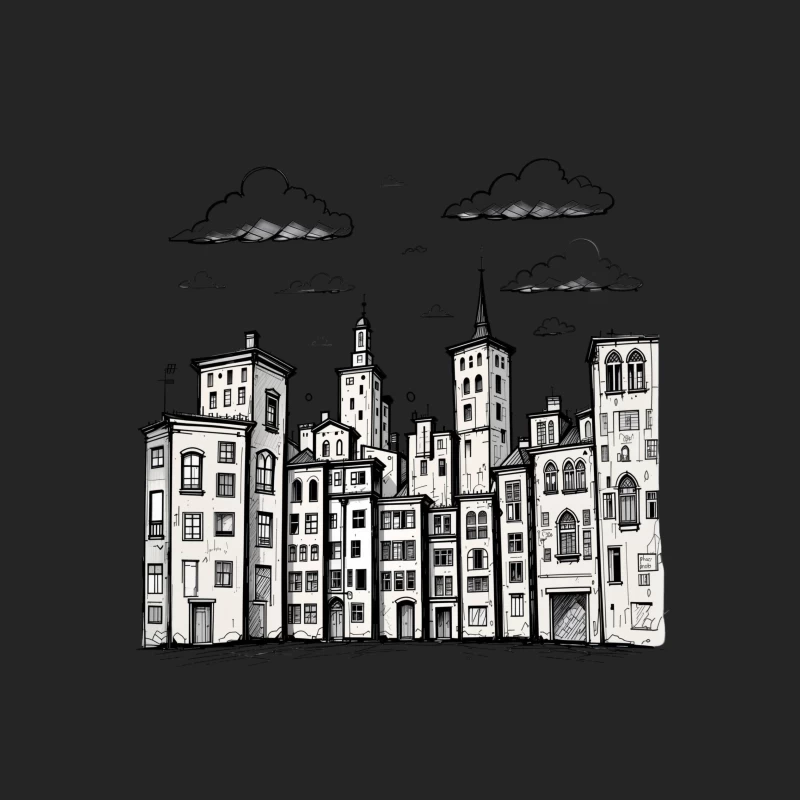 Stylized Black and White Cityscape Illustration Female Pullover Sweatshirt