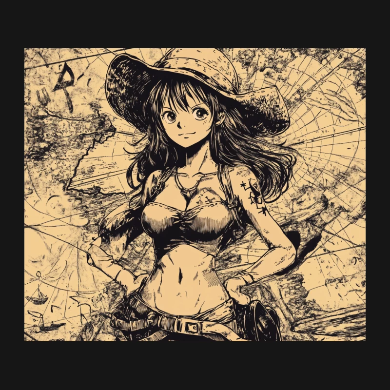 Sketched Pirate Girl in Manga Style Mouse Pad