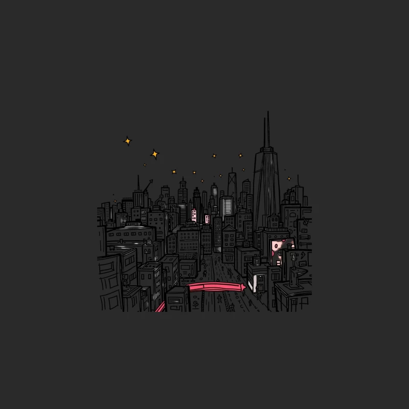 Nighttime Cityscape Illustration Baseball Cap