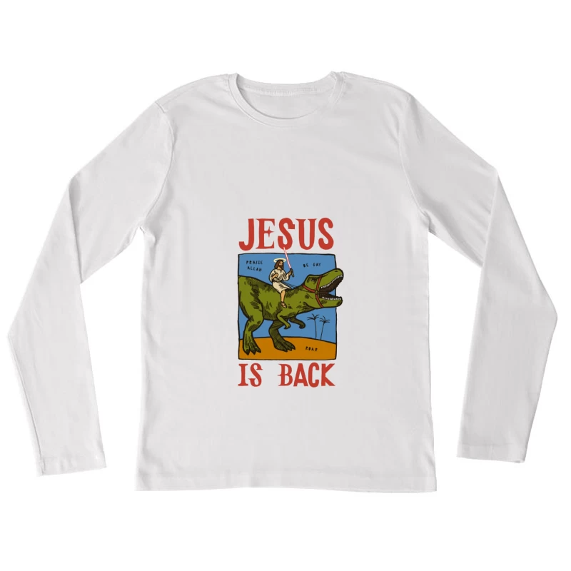 Jesus auf einem Dinosaurier mit Lichtschwert Damen Langarm T-Shirt
