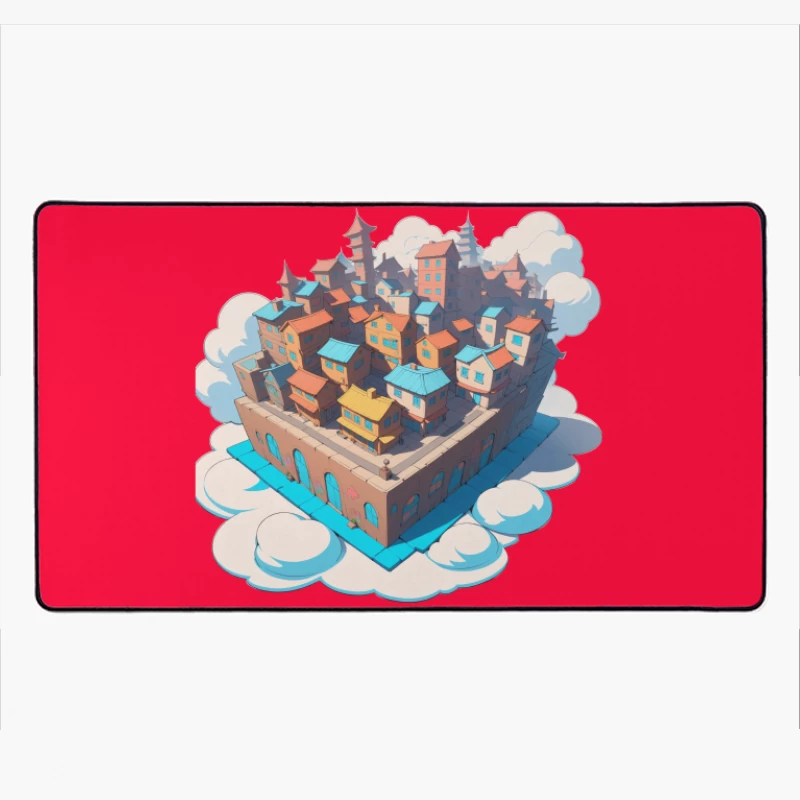 Whimsical Colorful City in the Clouds Desk Mat