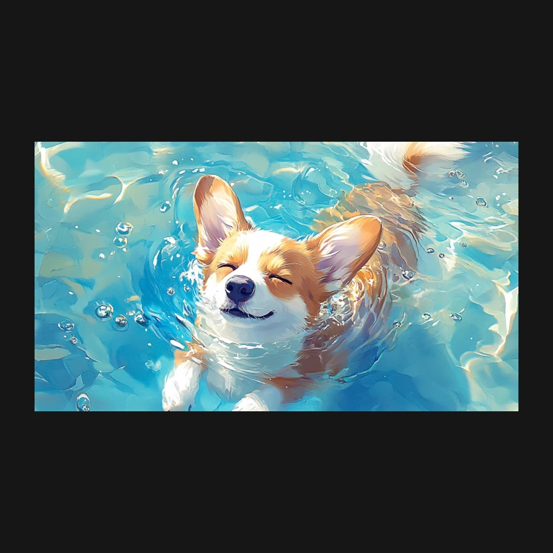 Joyful Corgi Swimming in Clear Blue Pool on a Sunny Summer Day Desk Mat