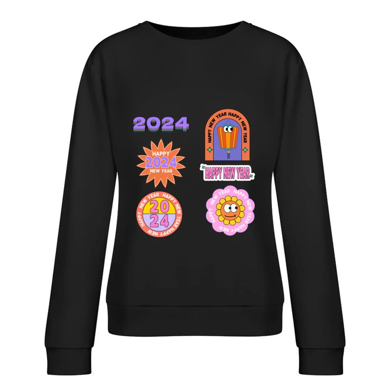Fröhliches Neues Jahr 2024 mit bunten Grafiken Damen Pullover Sweatshirt