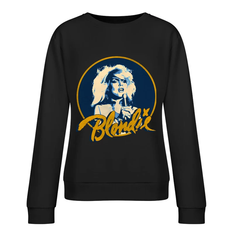 Vintage Blondie Band Logo with Blue and Gold Design Female Pullover Sweatshirt