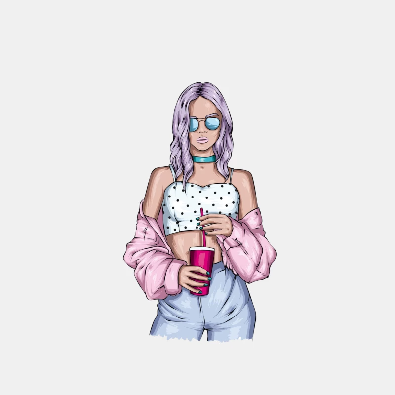 Trendy Young Woman with Drink Male Tank Top
