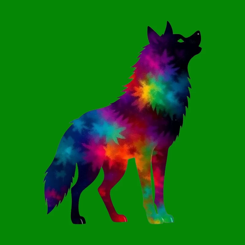 Colorful Howling Wolf Silhouette Throw Pillow