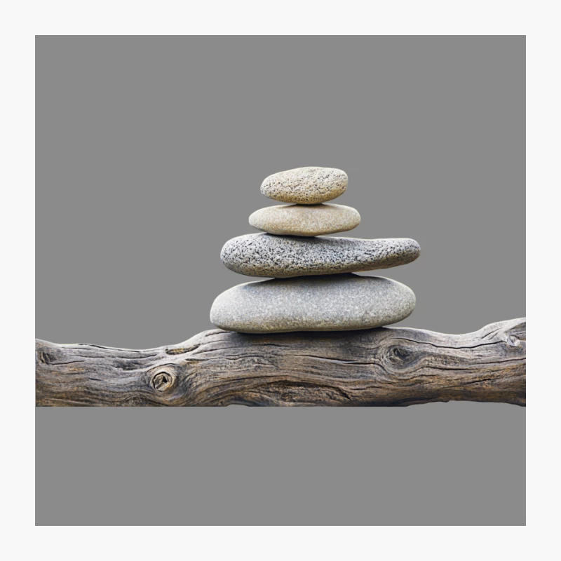 Balanced Zen Stones on Driftwood: A Natural Harmony Pin
