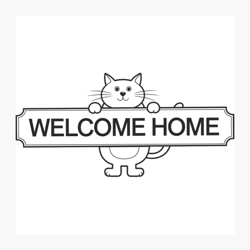 Cute Cartoon Cat Holding Welcome Home Sign Pin