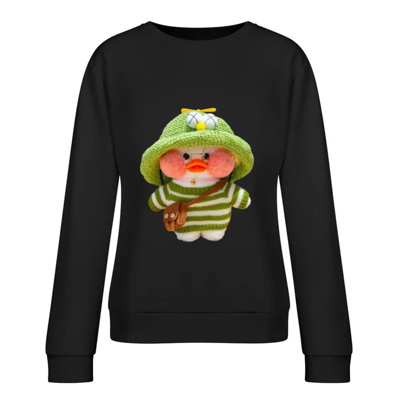 Kuscheliges Entenstofftier mit grüner Kleidung und Accessoires Damen Pullover Sweatshirt