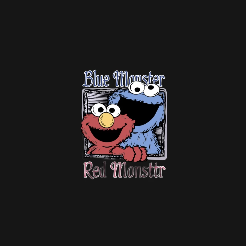 Blaues und rotes Monster Zeichnung Herren Langarm T-Shirt
