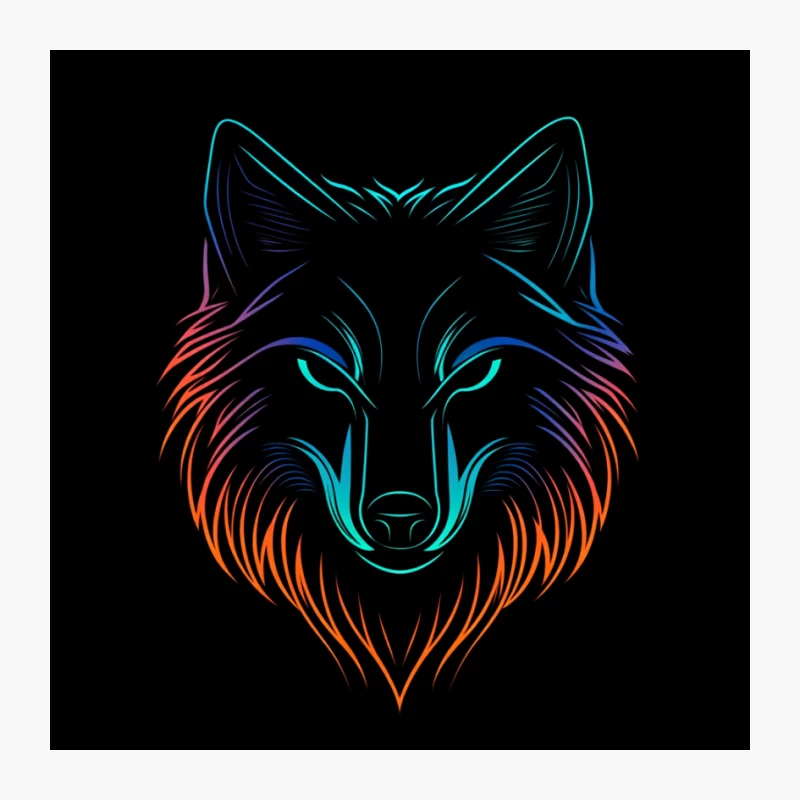 Neon Wolf: Abstract Colorful Digital Art Pin