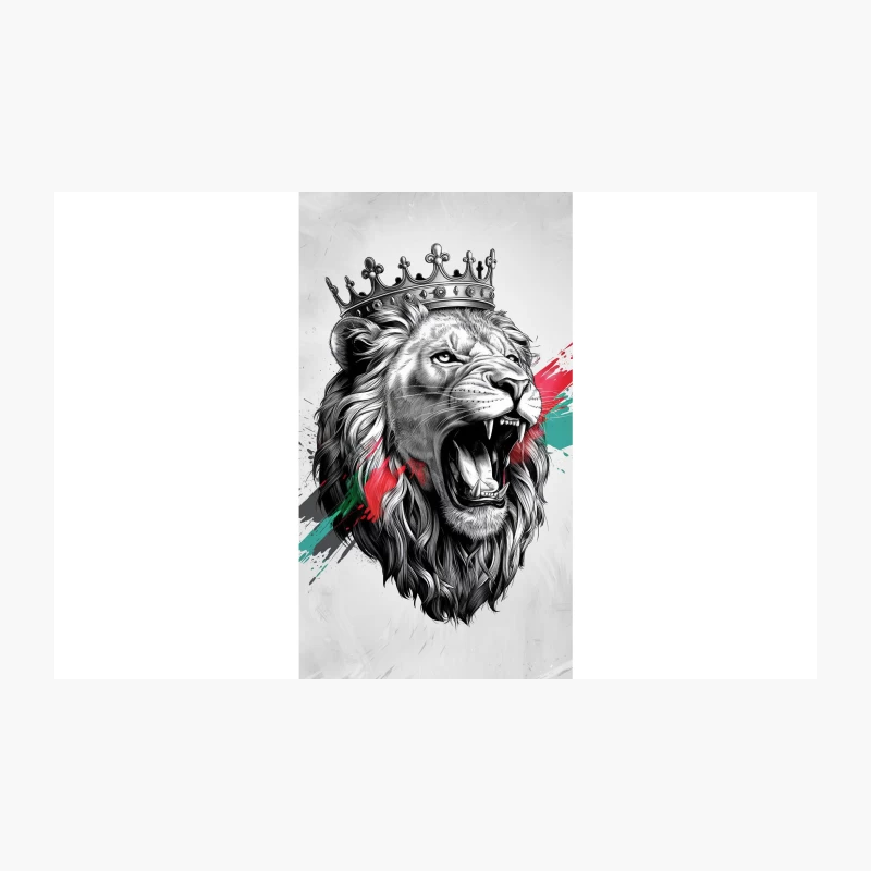 Crowned Lion's Fierce Roar with Artistic Color Splash Travel Mug