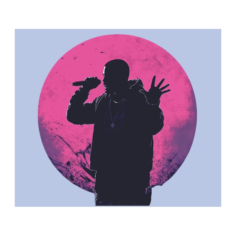 Rapper Silhouette Against Pink Moon Tapestry