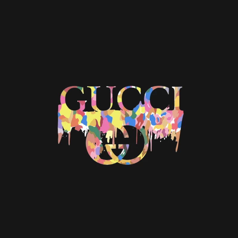 Buntes Gucci-Logo auf schwarzem Hintergrund Herren T-Shirt