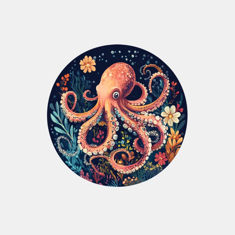 Vibrant Octopus in Underwater Floral Scene Male Tank Top