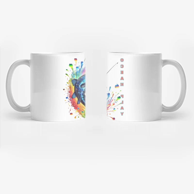 Rainbow Fish Splash: Artistic Fishing Adventure Coffee Mug