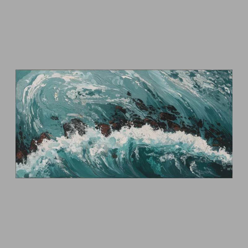 Dynamic Turquoise Ocean Wave: Abstract Acrylic Seascape Female Pullover Hoodie
