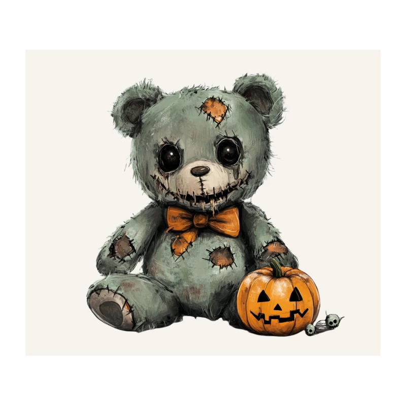 Spooky Halloween Teddy Bear with Jack-o'-Lantern Tapestry