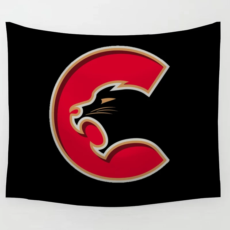 Red Cougar Letter C Sports Logo Design Tapestry