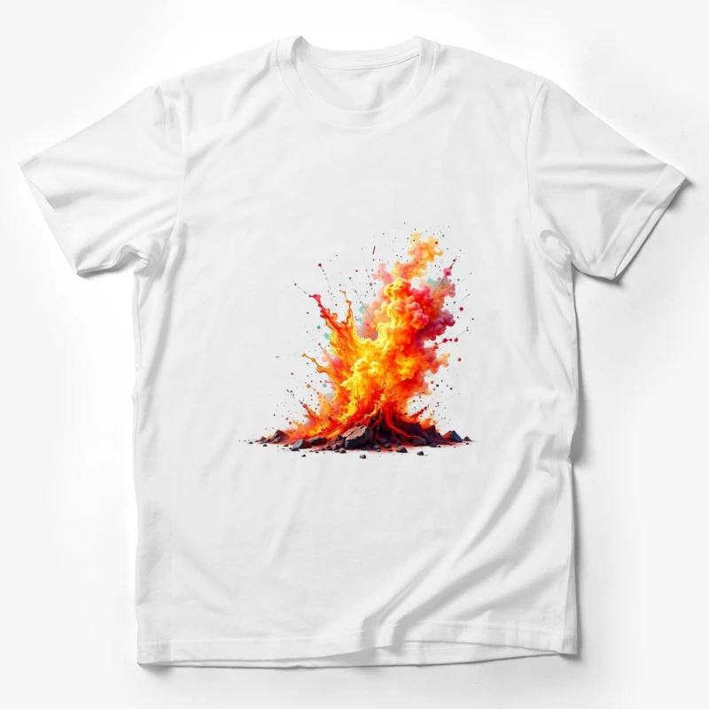 Vibrant Volcanic Eruption in Watercolor Style Male T-Shirt