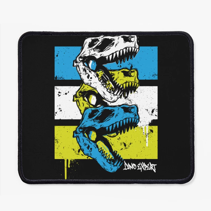 Layered T-Rex Skulls: Grunge Street Art Aesthetic Mouse Pad