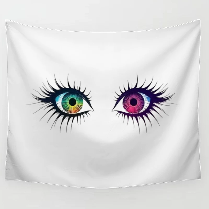 Artistic Illustration of Colorful Heterochromatic Eyes Tapestry