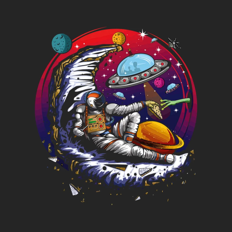 Pizza in the Cosmos: Delight for an Astronaut Male Pullover Sweatshirt