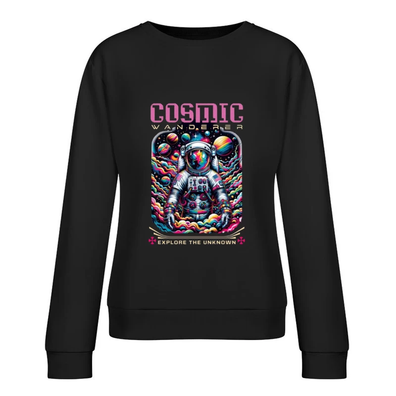 Cosmic Wanderer: Psychedelic Space Exploration Female Pullover Sweatshirt