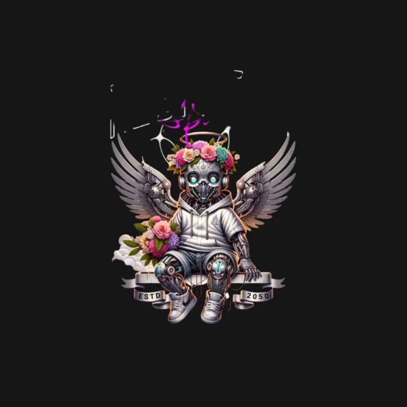 Angelic Steampunk Robot with Floral Crown and Wings Female Long Sleeve T-Shirt