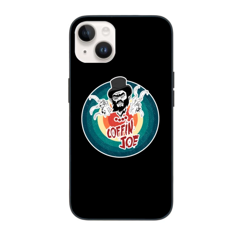 Coffin Joe: Retro Horror Logo with Bearded Character and Ghosts iPhone Case