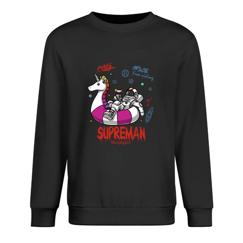 Astronaut chillt auf Einhorn im Weltraum Herren Pullover Sweatshirt