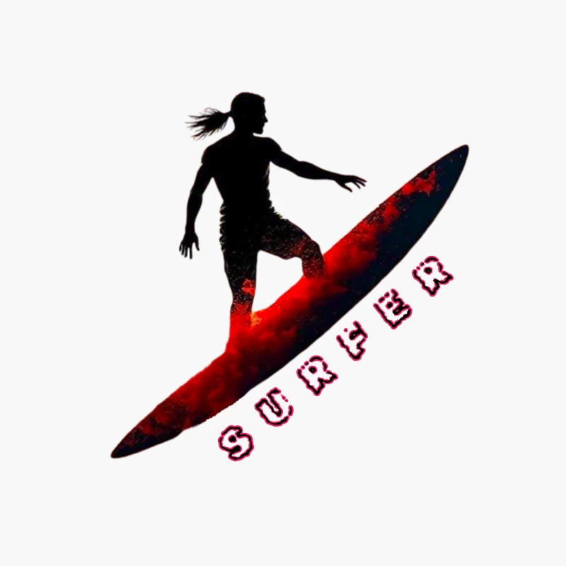 Dynamic Surfer Silhouette with Red Wave Effect Cotton Tote Bag