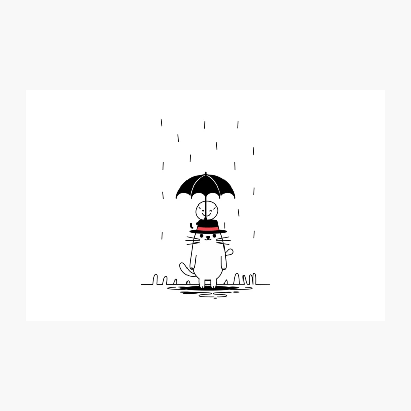 Whimsical Cat with Umbrella in Minimalist Rainy Scene Travel Mug