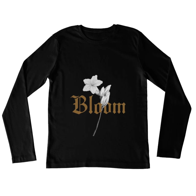 Blume und Gotik-Schrift Damen Langarm T-Shirt