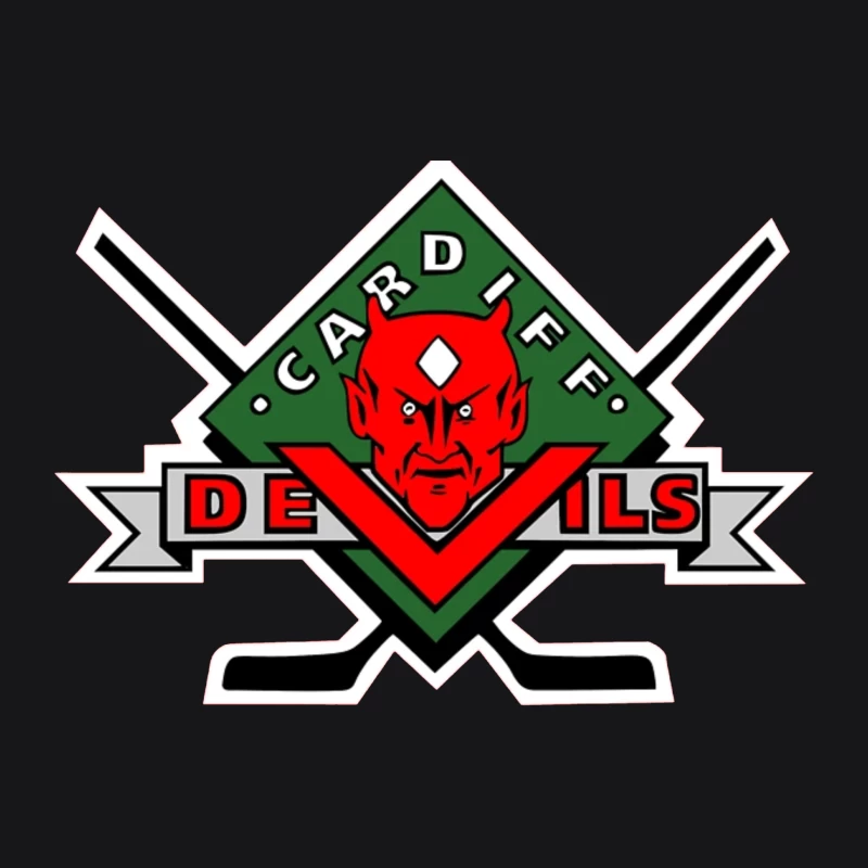 Cardiff Devils Hockey Team Logo with Red Devil Mascot Male Pullover Hoodie