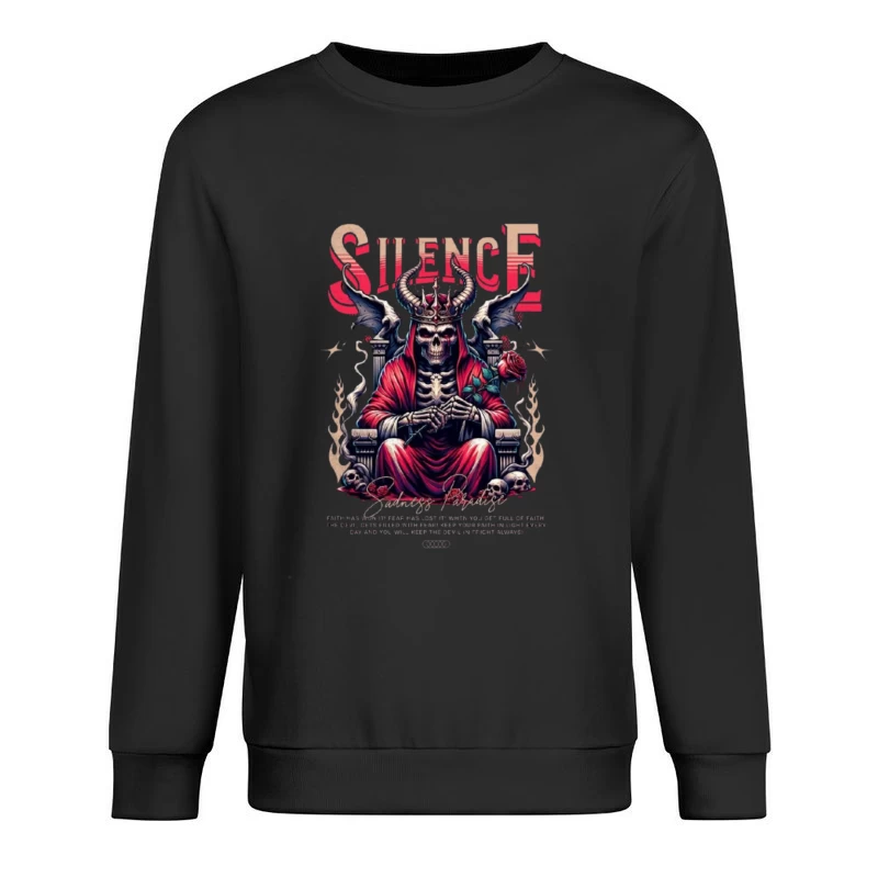 Gothic Skull King on Throne with Red Roses Male Pullover Sweatshirt