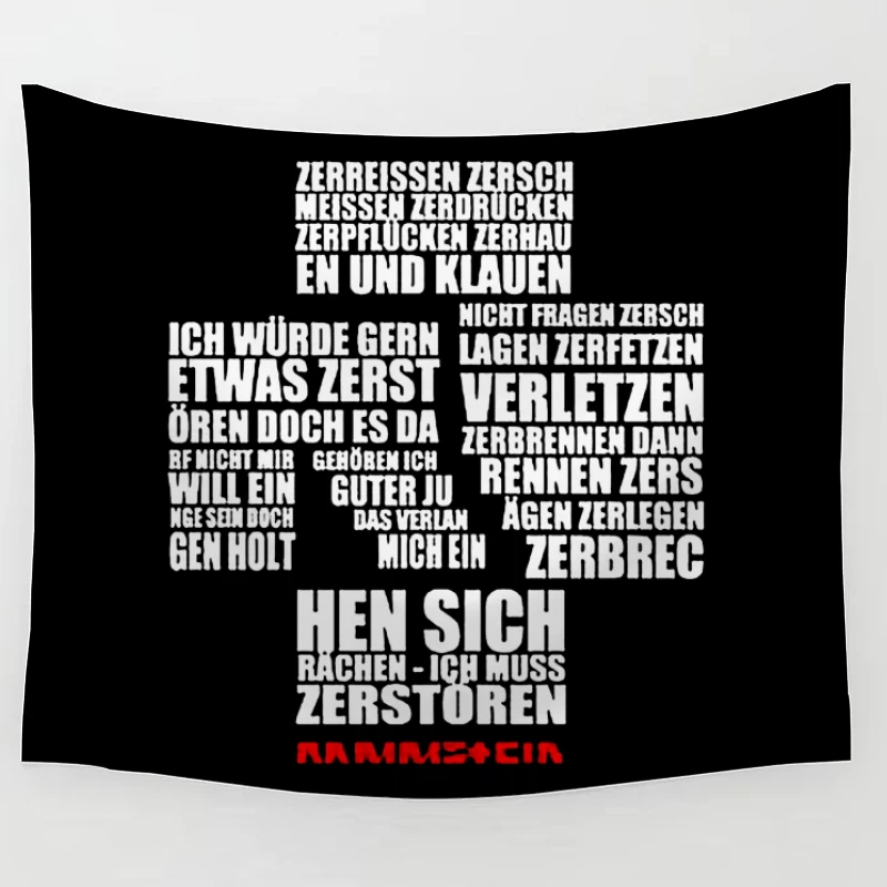 Rammstein Typography Art with German Text on White Background Tapestry