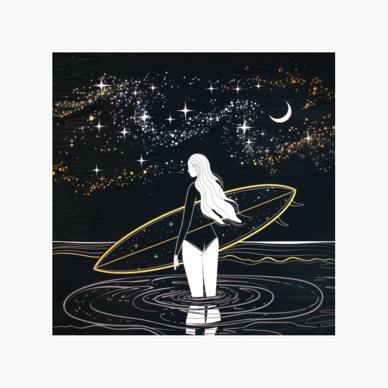 Starry Night Surf: Moonlit Waves and Celestial Dreams Cotton Tote Bag