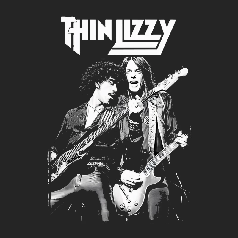 Thin Lizzy Rock Band Performance Sketch in Black and White Male Pullover Sweatshirt