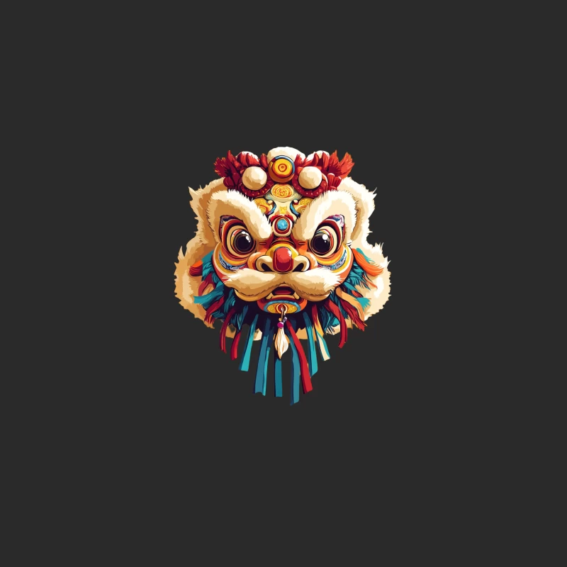 Vibrant Artistic Depiction of Traditional Chinese Lion Dance Mask Baseball Cap