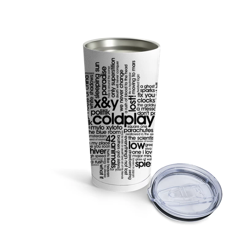 Coldplay Songs Word Cloud Typography Art Travel Mug