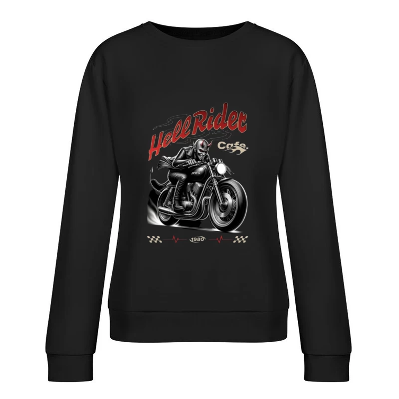 Hell Rider Vintage Cafe Racer Devil Motorcycle Art Female Pullover Sweatshirt