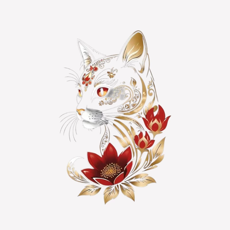 Decorative Black Cat with Flowers Male T-Shirt